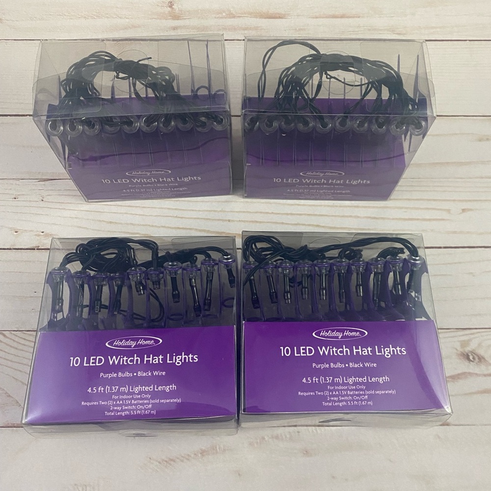 NEW 4X Halloween Witch Hats String LED Lights Purple Bulbs Indoor